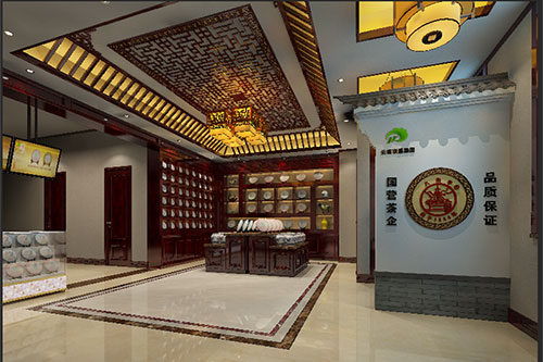 都昌古朴典雅的中式茶叶店大堂设计效果图